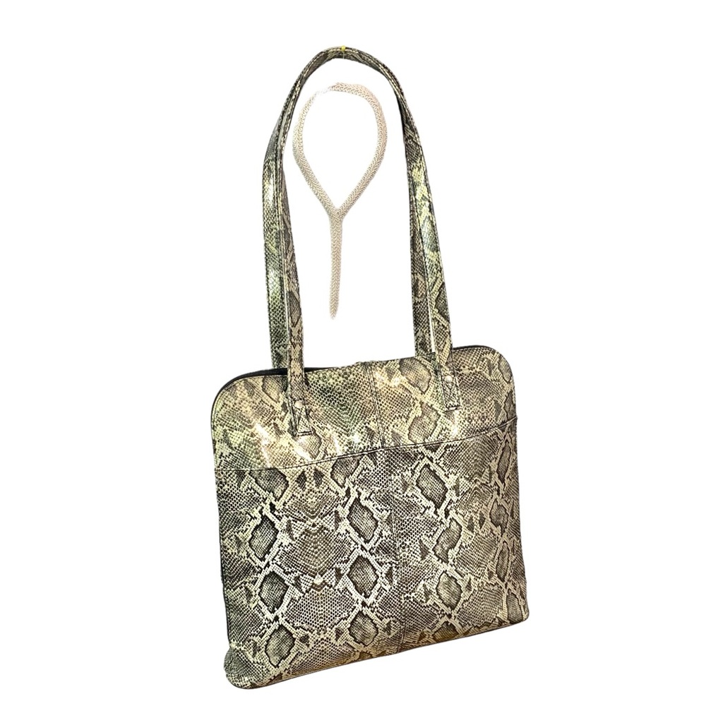 BUXTON Leather Snake Print Shoulder Bag w/ Laptop Compartment